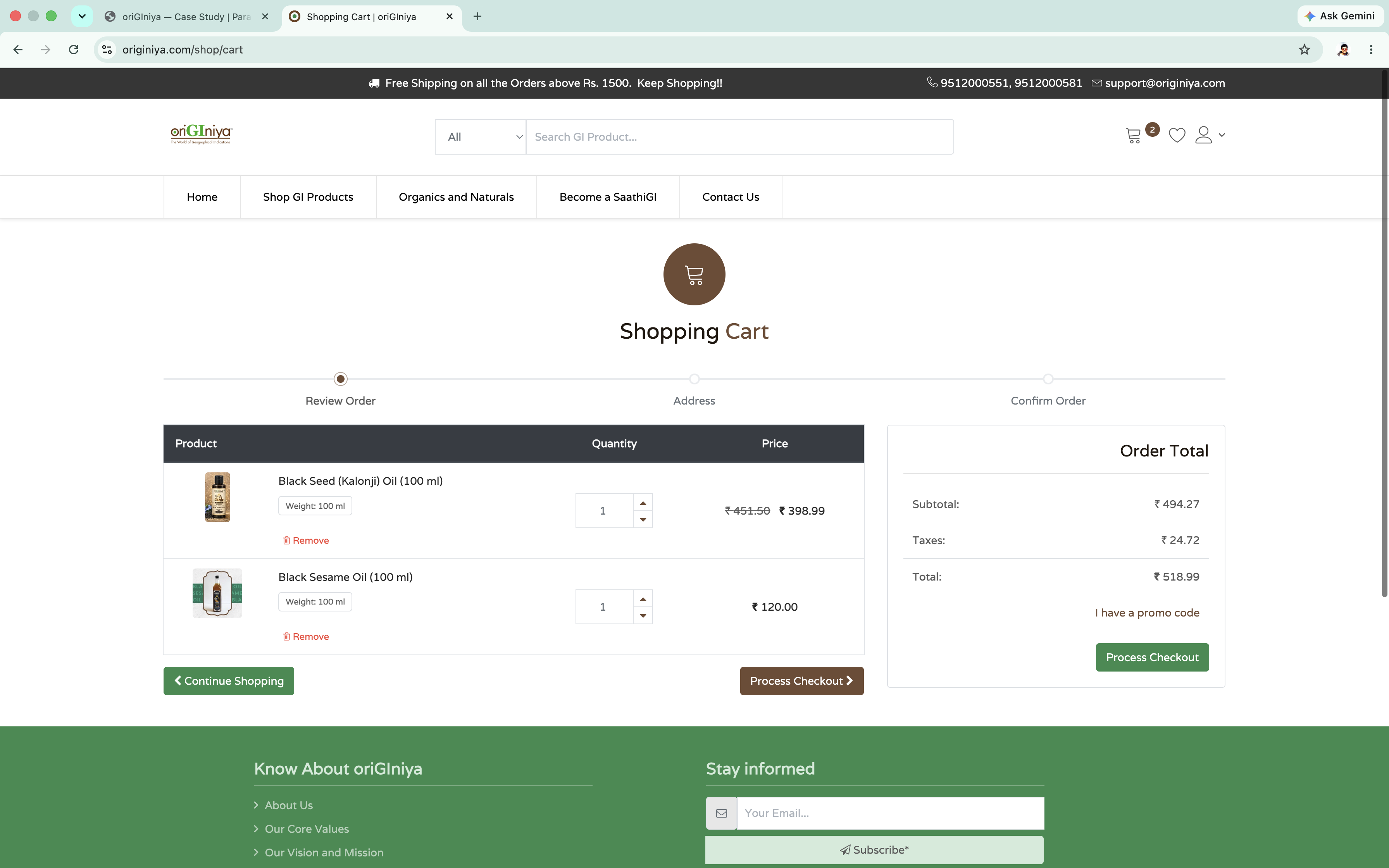 Cart / checkout screenshot